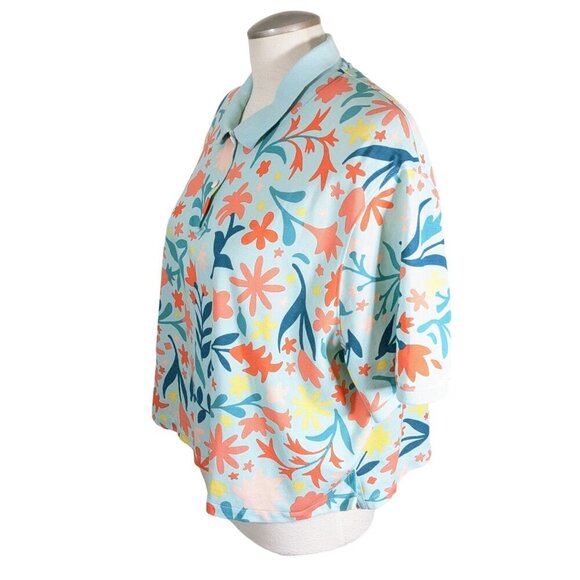 Nike Dri Fit Cropped Polo Shirt Women Size XL Hawaiian Floral Cotton Athletic - Picture 4 of 8